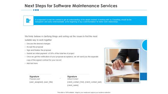 RFP Software Maintenance Support Next Steps For Software Maintenance Services Pictures PDF