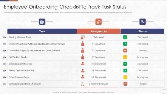 RPA In HR Operations Employee Onboarding Checklist To Track Task Status Portrait PDF