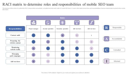 Raaci Matrix To Determine Roles And Responsibilities Of Mobile Seo Team Information PDF