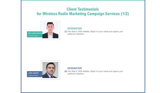 Radio Marketing Plan Product Launch Client Testimonials For Wireless Radio Marketing Campaign Services Pictures PDF