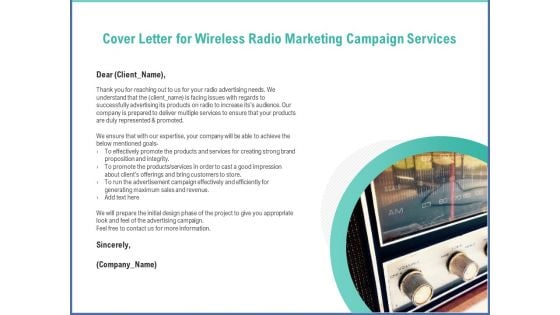 Radio Marketing Plan Product Launch Cover Letter For Wireless Radio Marketing Campaign Services Graphics PDF