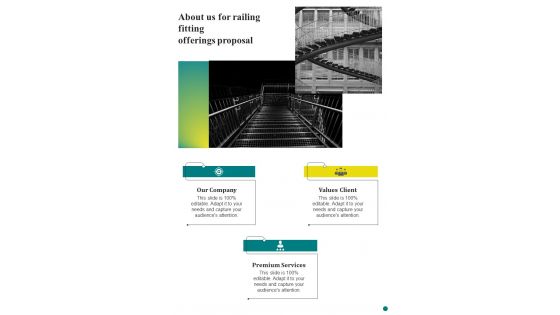 Railing Fitting Offerings Proposal About Us One Pager Sample Example Document