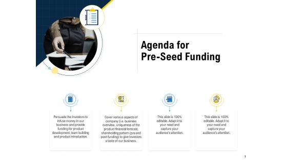 Raise Funding From Pre Seed Money Agenda For Pre Seed Funding Inspiration PDF