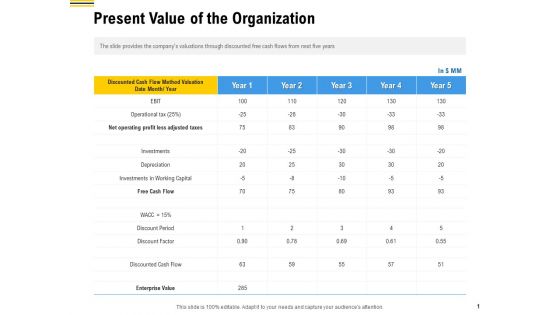 Raise Funding From Pre Seed Money Present Value Of The Organization Portrait PDF