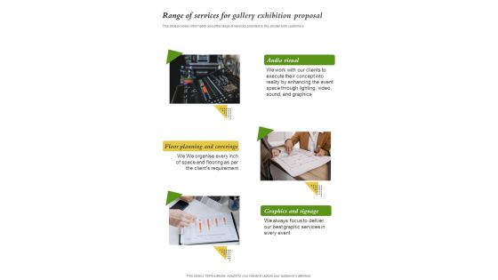 Range Of Services For Gallery Exhibition Proposal One Pager Sample Example Document Range Of Services For Gallery Exhibition Proposal One Pager Sample Example Document