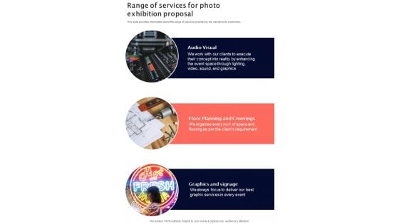 Range Of Services For Photo Exhibition Proposal One Pager Sample Example Document