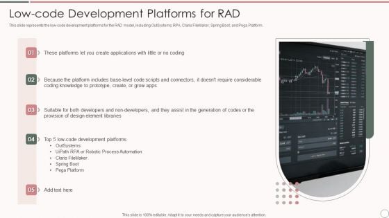 Rapid Application Development Architecture Low Code Development Platforms For Rad Summary PDF