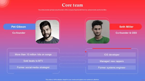 Rapping Platform Investor Funding Elevator Pitch Deck Core Team Portrait PDF Rapping Platform Investor Funding Elevator Pitch Deck Core Team Portrait PDF