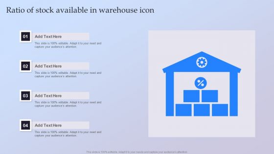 Ratio Of Stock Available In Warehouse Icon Ppt Layouts Elements PDF