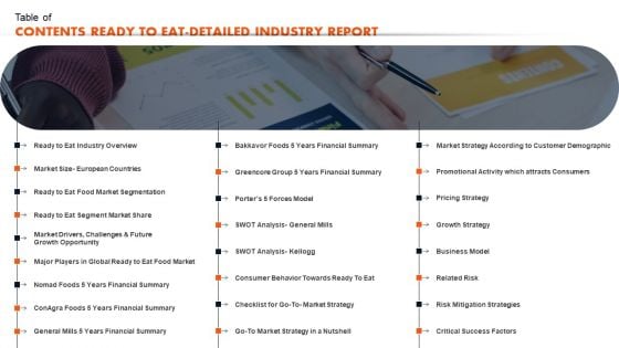 Ready To Eat Food Market Analysis Table Of Contents Ready To Eat Detailed Industry Report Structure PDF