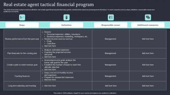 Real Estate Agent Tactical Financial Program Information PDF Real Estate Agent Tactical Financial Program Information PDF