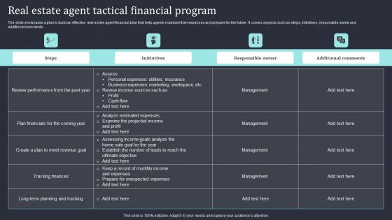 Real Estate Agent Tactical Financial Program Information PDF