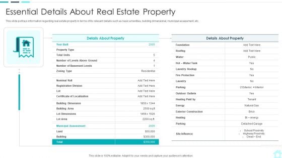 Real Estate Assets Financing Analysis Essential Details About Real Estate Property Formats PDF