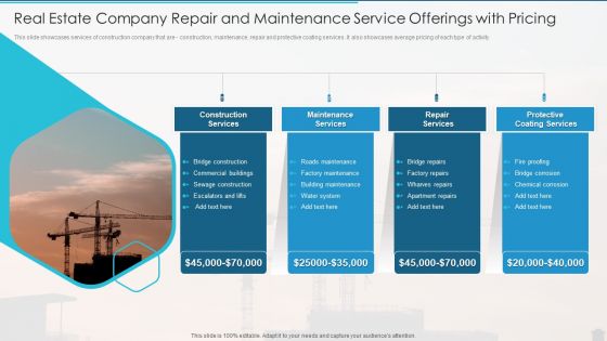 Real Estate Company Repair And Maintenance Service Offerings With Pricing Topics PDF