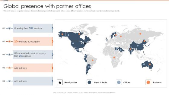 Real Estate Construction Firm Details Global Presence With Partner Offices Mockup PDF