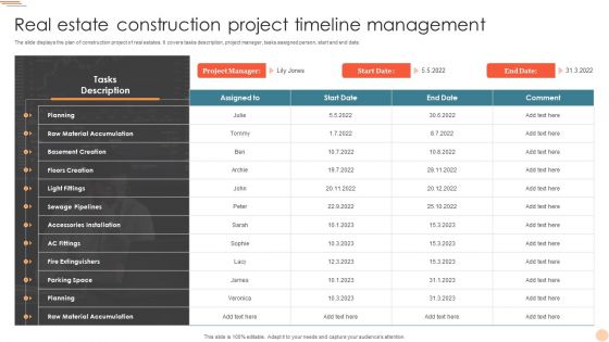 Real Estate Construction Project Timeline Management Professional PDF