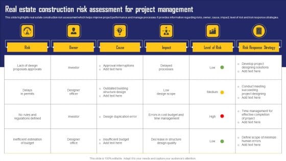 Real Estate Construction Risk Assessment For Project Management Brochure PDF