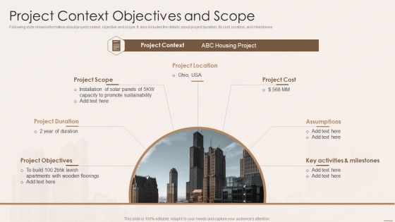 Real Estate Developers Funding Alternatives Project Context Objectives And Scope Slides PDF