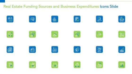 Real Estate Funding Sources And Business Expenditures Icons Slide Demonstration PDF