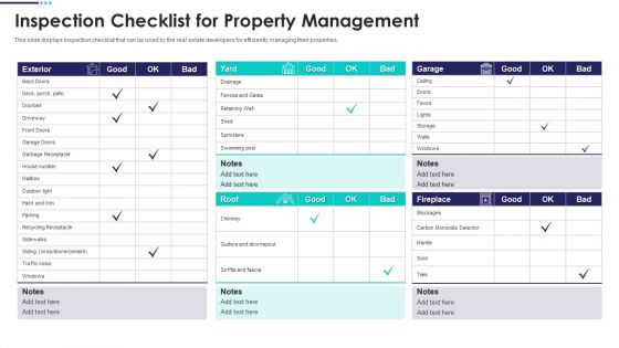 Real Estate Marketing Plan To Sell Inspection Checklist For Property Management Portrait PDF