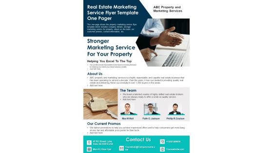 Real Estate Marketing Service Flyer Template One Pager PDF Document PPT Template