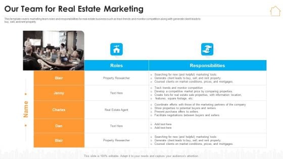 Real Estate Marketing Strategy Vendors Our Team For Real Estate Marketing Guidelines PDF