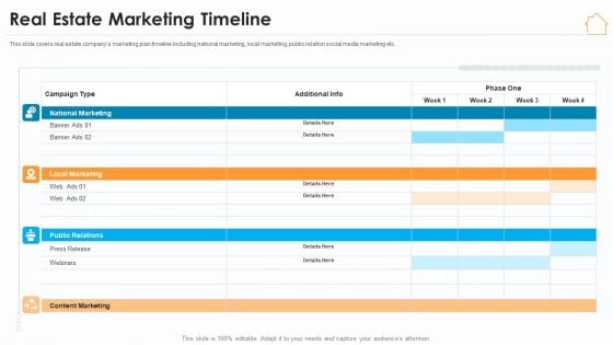 Real Estate Marketing Strategy Vendors Real Estate Marketing Timeline Icons PDF