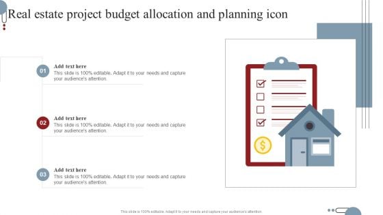 Real Estate Project Budget Allocation And Planning Icon Template PDF