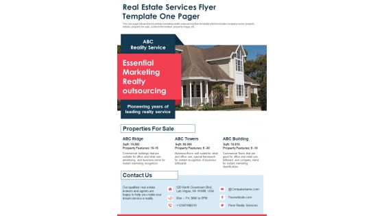 Real Estate Services Flyer Template One Pager PDF Document PPT Template Real Estate Services Flyer Template One Pager PDF Document PPT Template