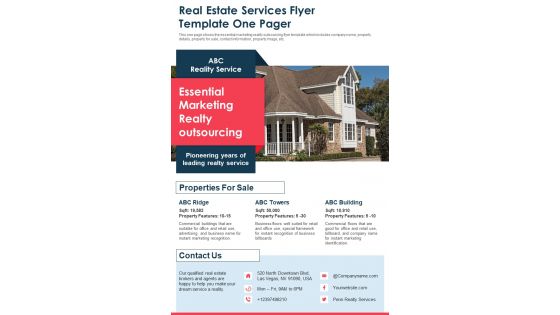 Real Estate Services Flyer Template One Pager PDF Document PPT Template