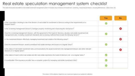 Real Estate Speculation Management System Checklist Download PDF