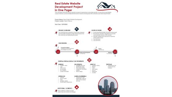 Real Estate Website Development Project In One Pager PDF Document PPT Template Real Estate Website Development Project In One Pager PDF Document PPT Template