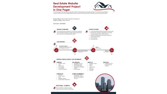 Real Estate Website Development Project In One Pager PDF Document PPT Template