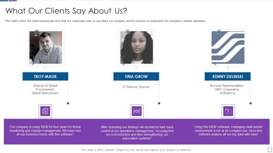 Real Time Assessment Of Security Threats What Our Clients Say About Us Portrait PDF Real Time Assessment Of Security Threats What Our Clients Say About Us Portrait PDF