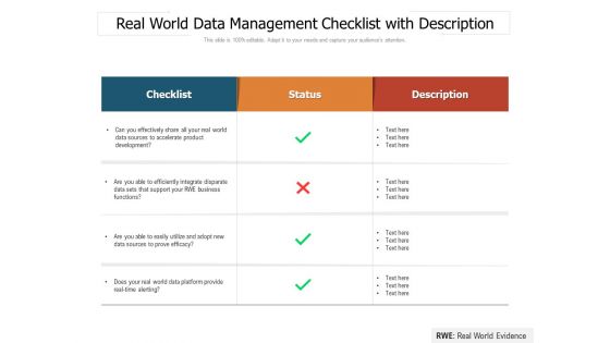 Real World Data Management Checklist With Description Ppt PowerPoint Presentation File Layout PDF