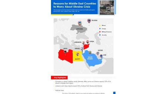 Reasons For Middle East Countries To Worry About Ukraine Crisis One Pager Sample Example Document