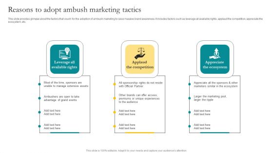 Reasons To Adopt Ambush Marketing Tactics Ppt Gallery Slide Portrait PDF
