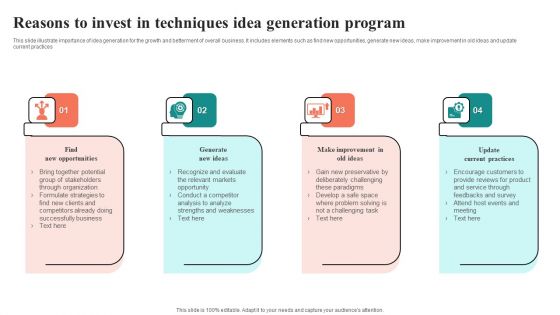 Reasons To Invest In Techniques Idea Generation Program Brochure PDF