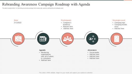 Rebranding Awareness Campaign Roadmap With Agenda Template PDF