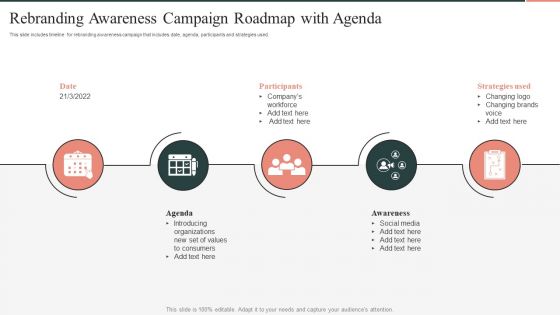 Rebranding Awareness Campaign Roadmap With Agenda Template PDF Rebranding Awareness Campaign Roadmap With Agenda Template PDF