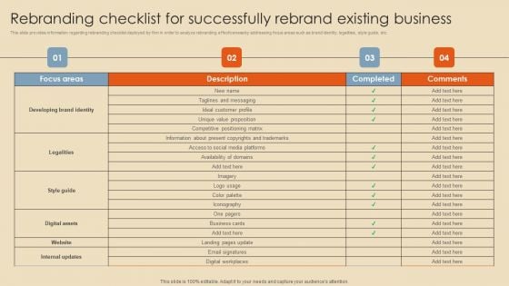 Rebranding Checklist For Successfully Rebrand Existing Business Demonstration PDF