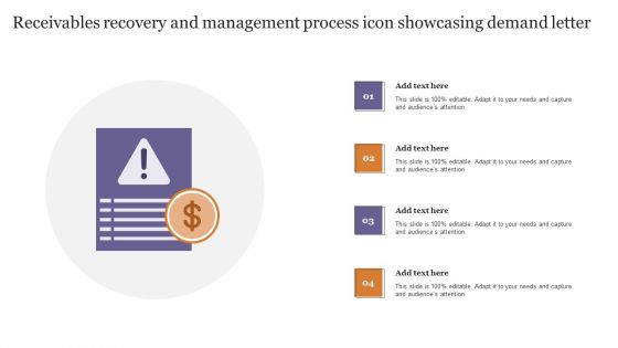 Receivables Recovery And Management Process Icon Showcasing Demand Letter Microsoft PDF