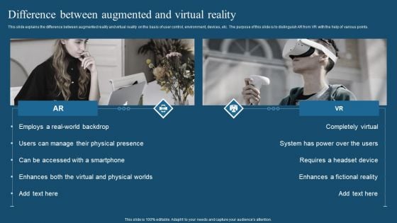 Recent Technologies In IT Industry Difference Between Augmented And Virtual Reality Slides PDF