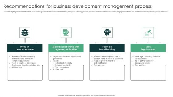 Recommendations For Business Development Management Process Summary PDF Recommendations For Business Development Management Process Summary PDF