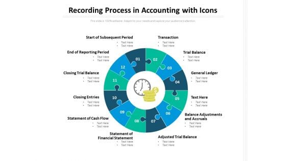 Recording Process In Accounting With Icons Ppt PowerPoint Presentation Ideas Slideshow