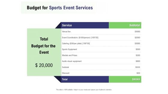 Recreational Program Proposal Budget For Sports Event Services Ppt Icon PDF