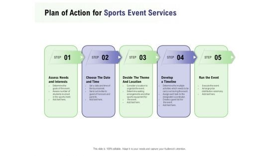 Recreational Program Proposal Plan Of Action For Sports Event Services Ppt Gallery Slide Download PDF