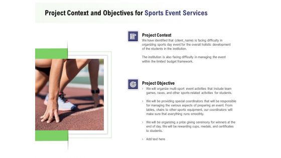 Recreational Program Proposal Project Context And Objectives For Sports Event Services Ppt File Formats PDF