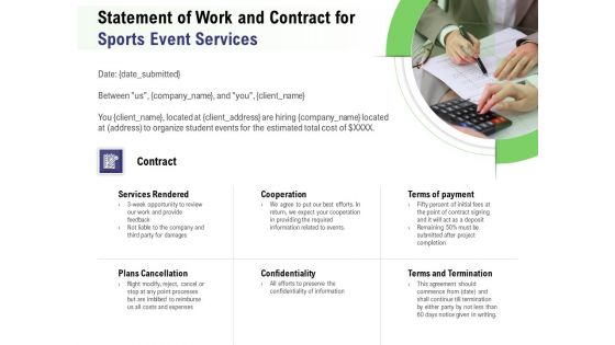 Recreational Program Proposal Statement Of Work And Contract For Sports Event Services Ppt Outline Visuals PDF