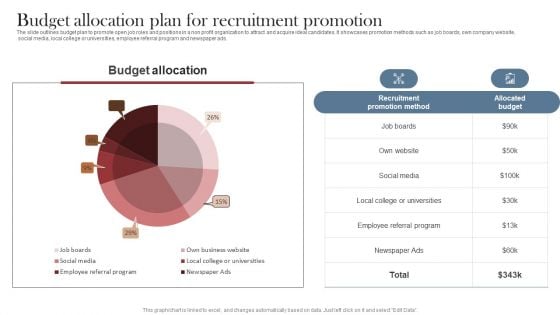 Recruitment Marketing Strategies For NPO Business Budget Allocation Plan For Recruitment Promotion Information PDF